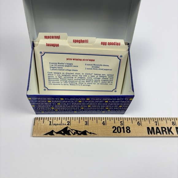 Vintage MUELLER'S PASTA Tin Metal Recipe Box Dated 1980 With Recipe Cards - Picture 14 of 16